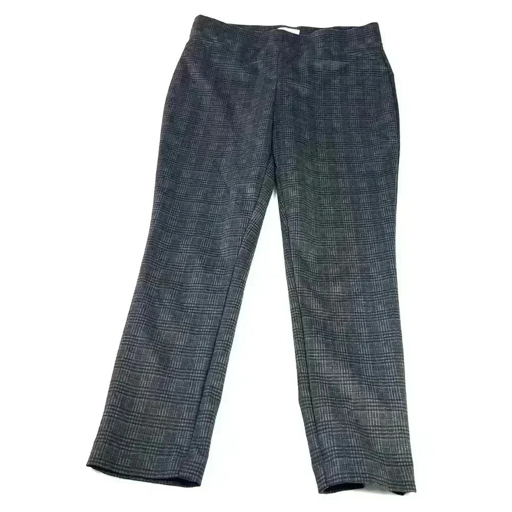 Calvin Klein Black Gray Plaid Leggings Size 12 Stretch Comfort Elastic Waist